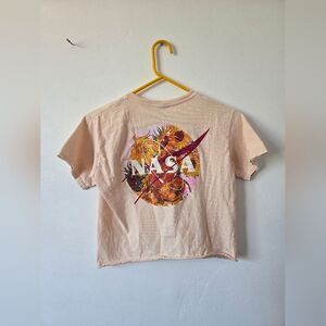 Fifth Sun NASA Tee Shirt Floral Streetwear Graphic Cotton Crop Beige Casual XS
